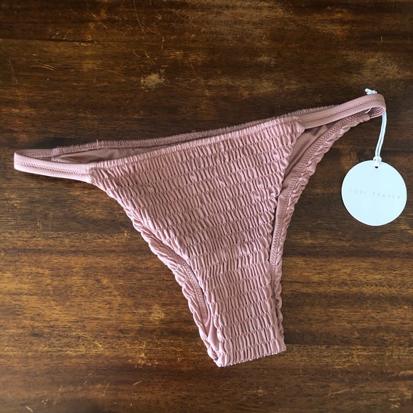 NWT TORI PRAVER SMOCKED BOTTOMS CHAMPAGE COLOR BIKINI SWIM BOTTOMS - Picture 5 of 8